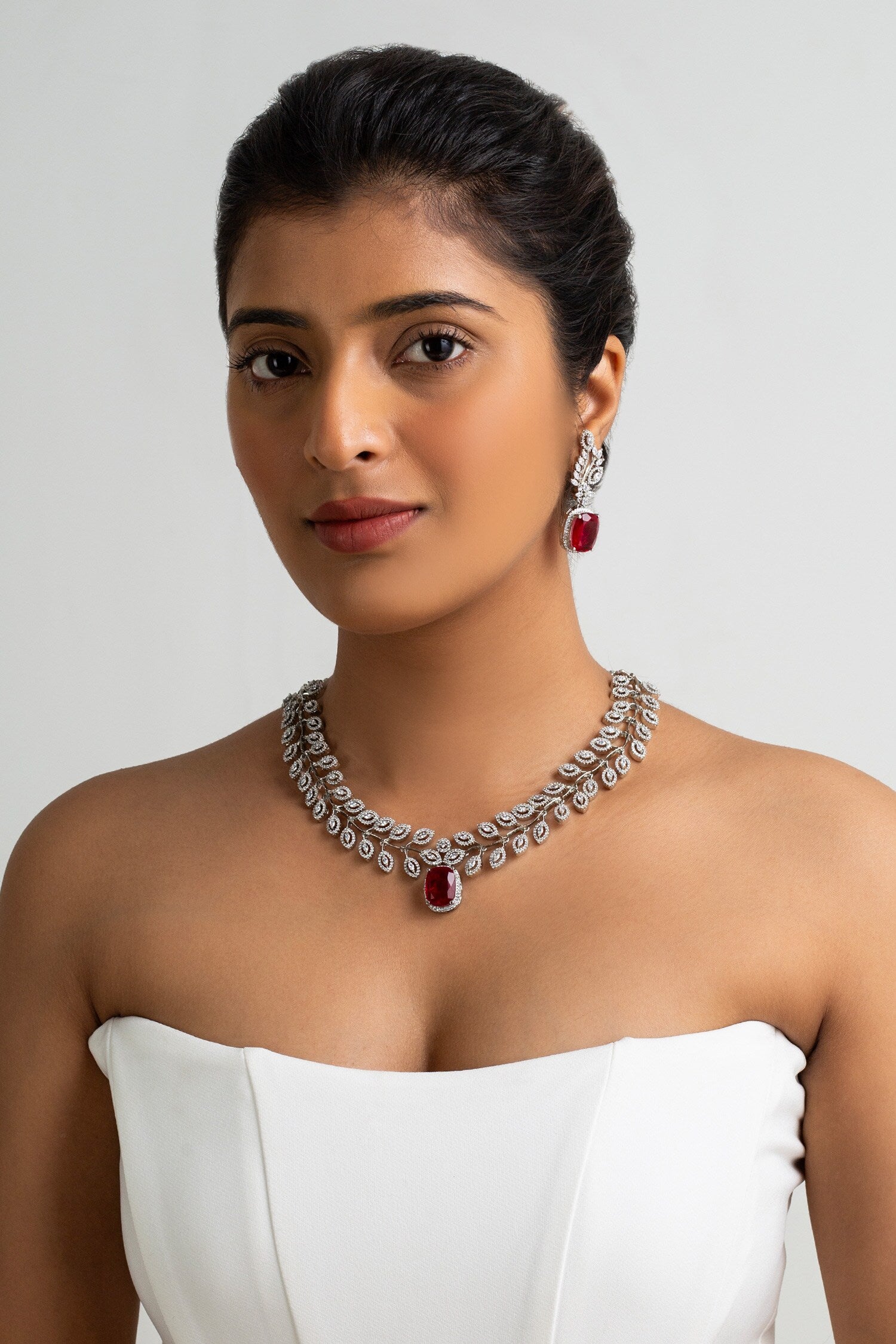 Red Stone Embellished Necklace Set 