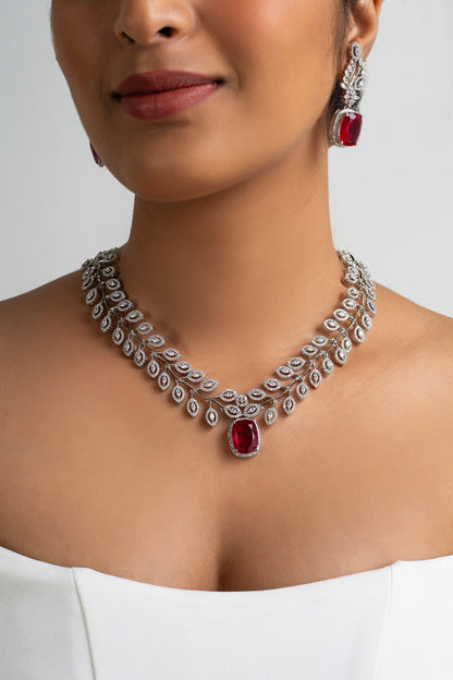 Red Stone Embellished Necklace Set 