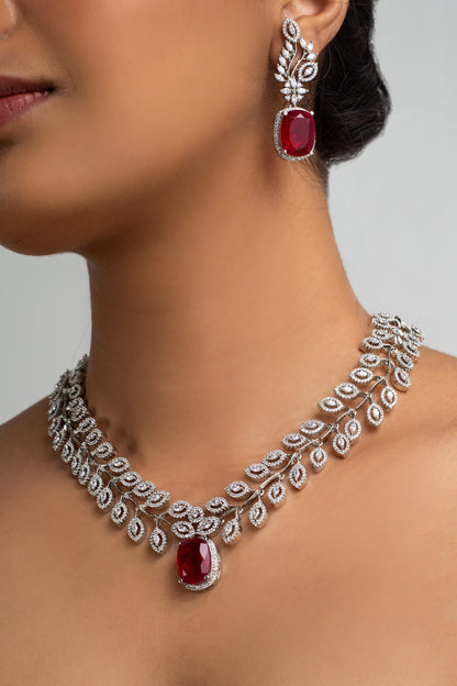 Red Stone Embellished Necklace Set 