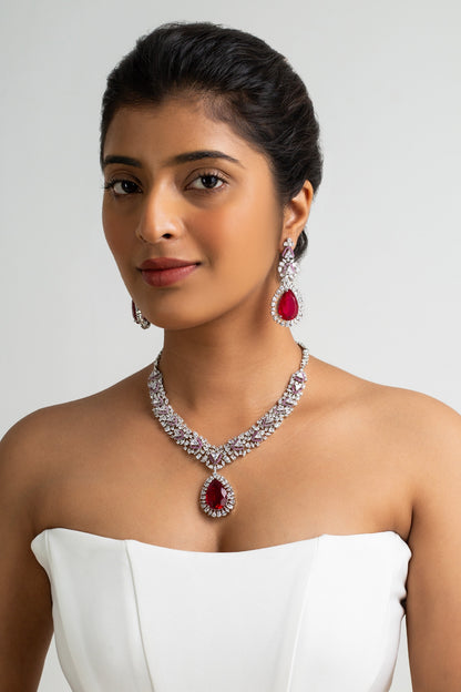 White Gold Plated Stone Necklace Set 