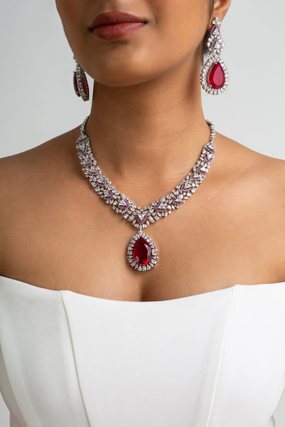 White Gold Plated Stone Necklace Set 