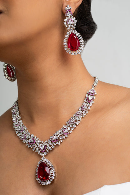 White Gold Plated Stone Necklace Set 