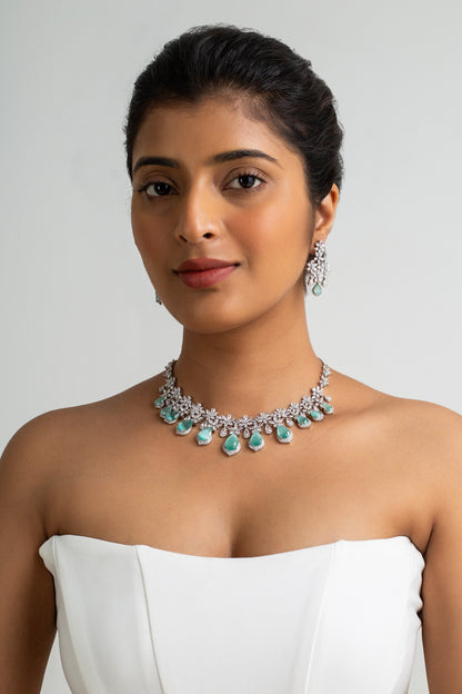Mint Green Stone Embellished Necklace Set 