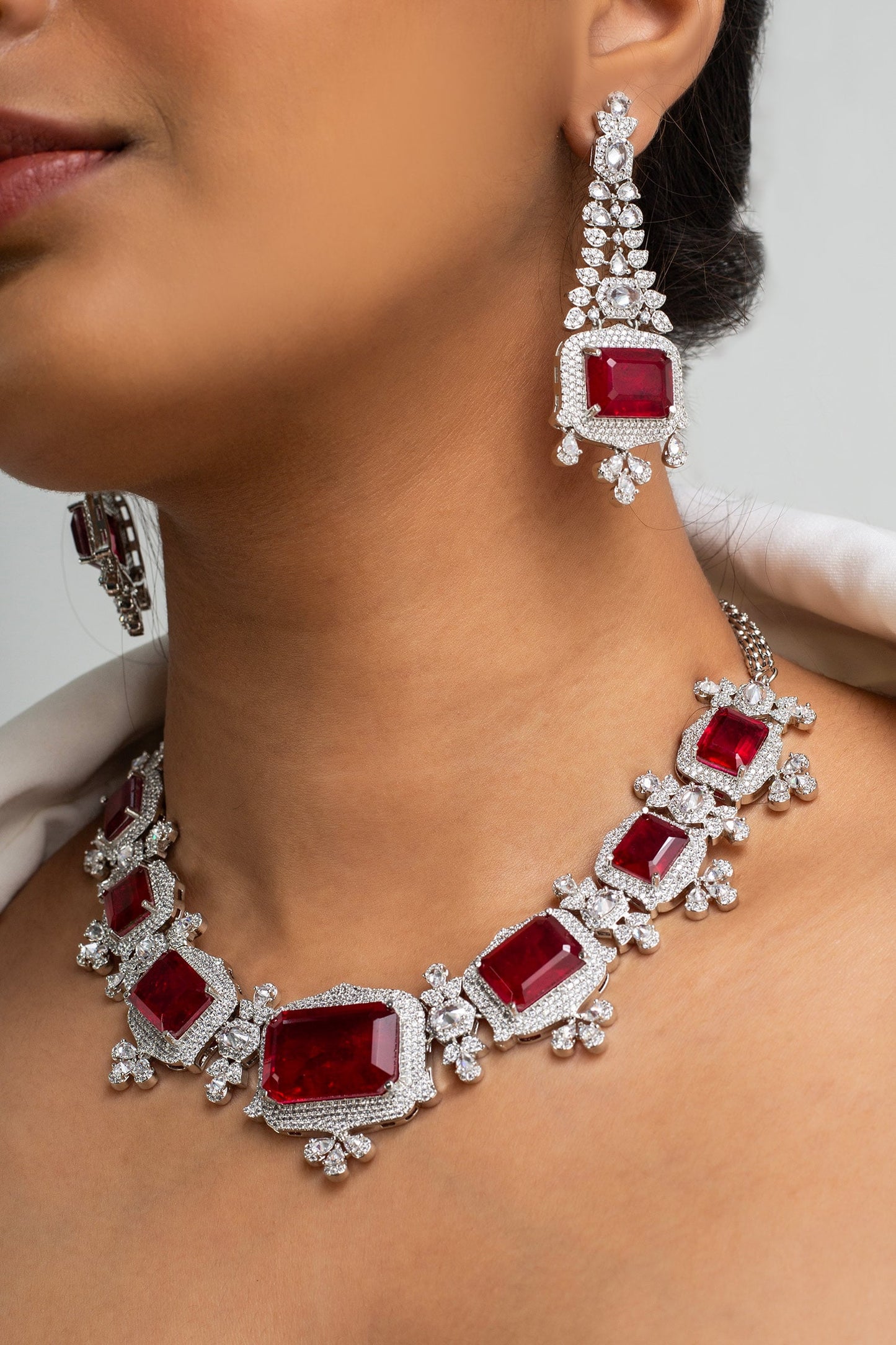 Red Stone Embellished Necklace Set 