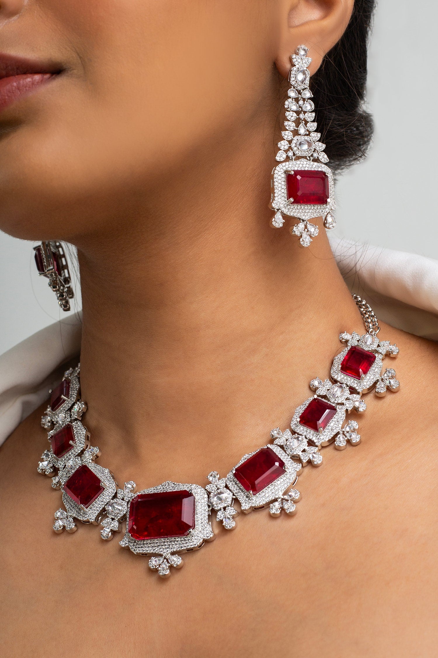 Red Stone Embellished Necklace Set 