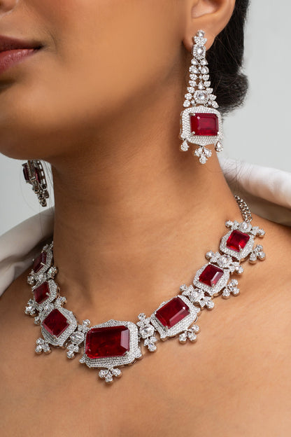 Red Stone Embellished Necklace Set 