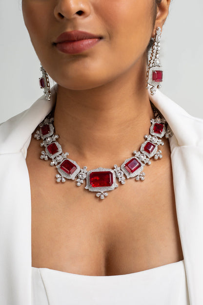 Red Stone Embellished Necklace Set 