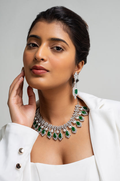 Green Stone Embellished Necklace Set 