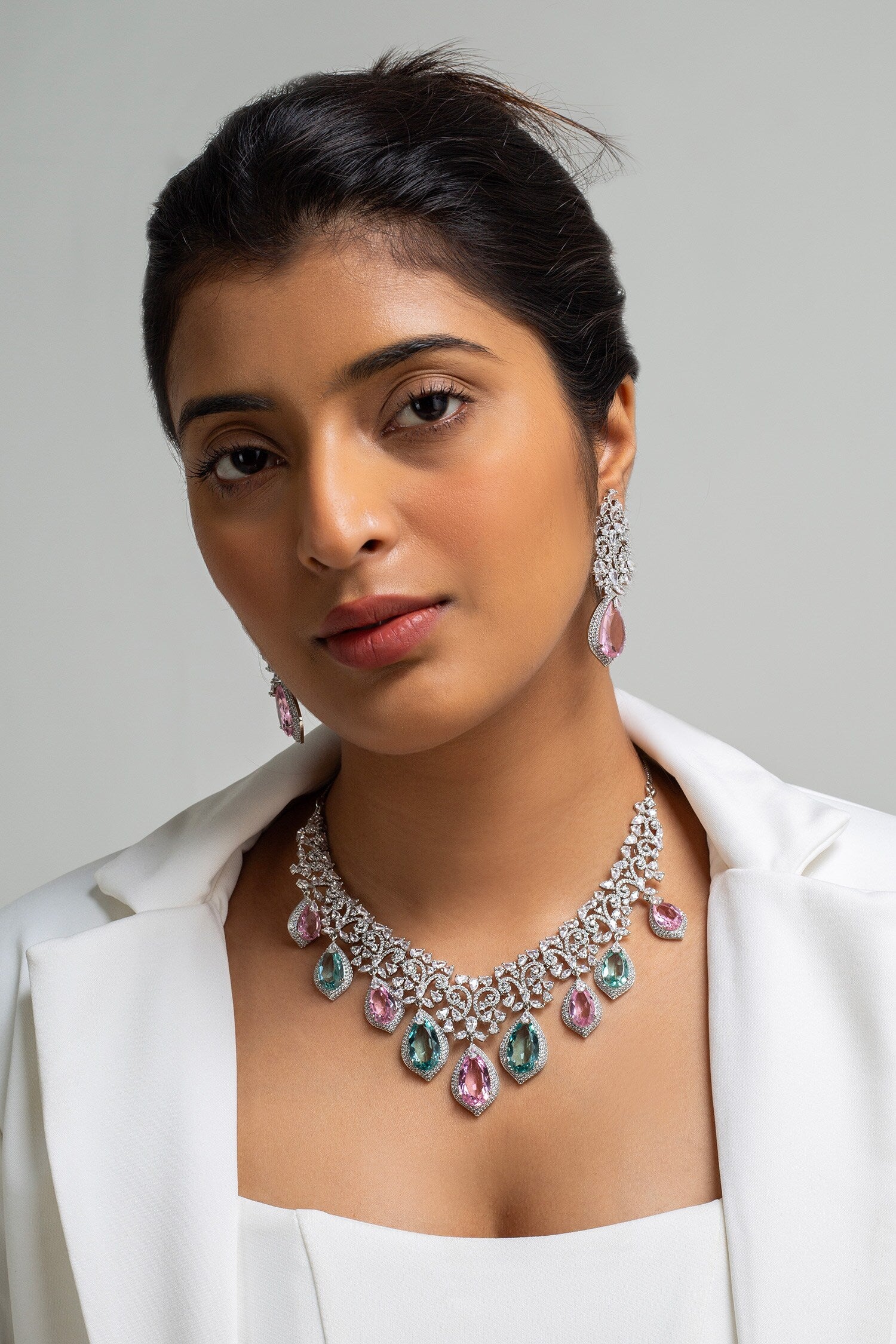 Multicolored Teardrop Stone Necklace Set 