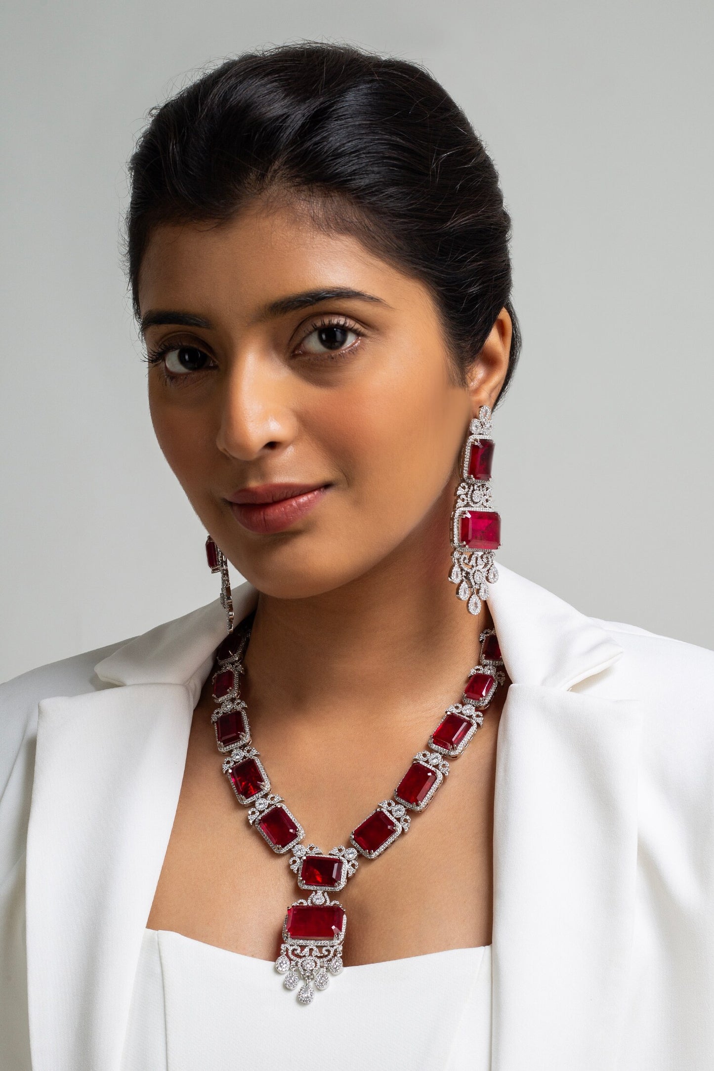 Red Stone Embellished Necklace Set 