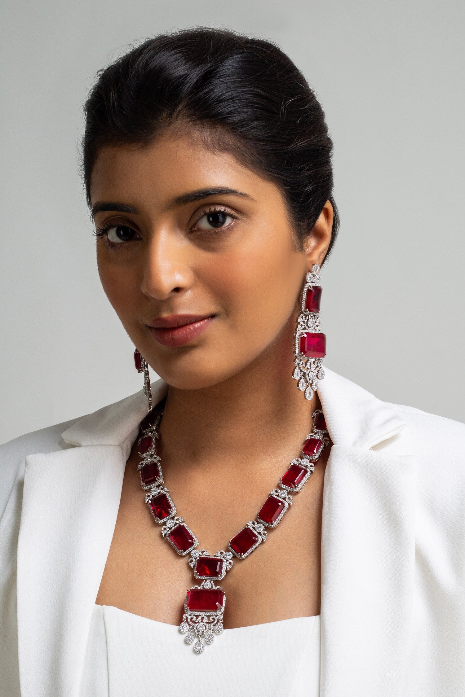 Red Stone Embellished Necklace Set 