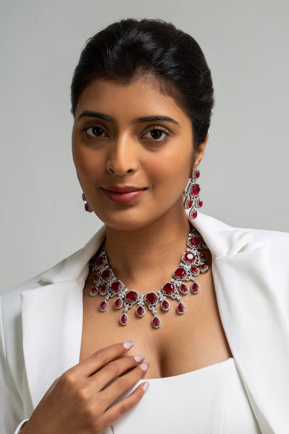 Red Stone Embellished Necklace Set 