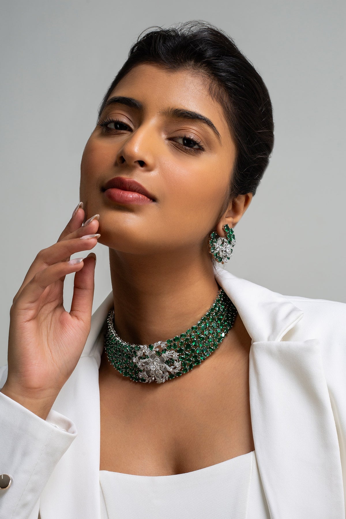 Stone Floral Choker Necklace Set 