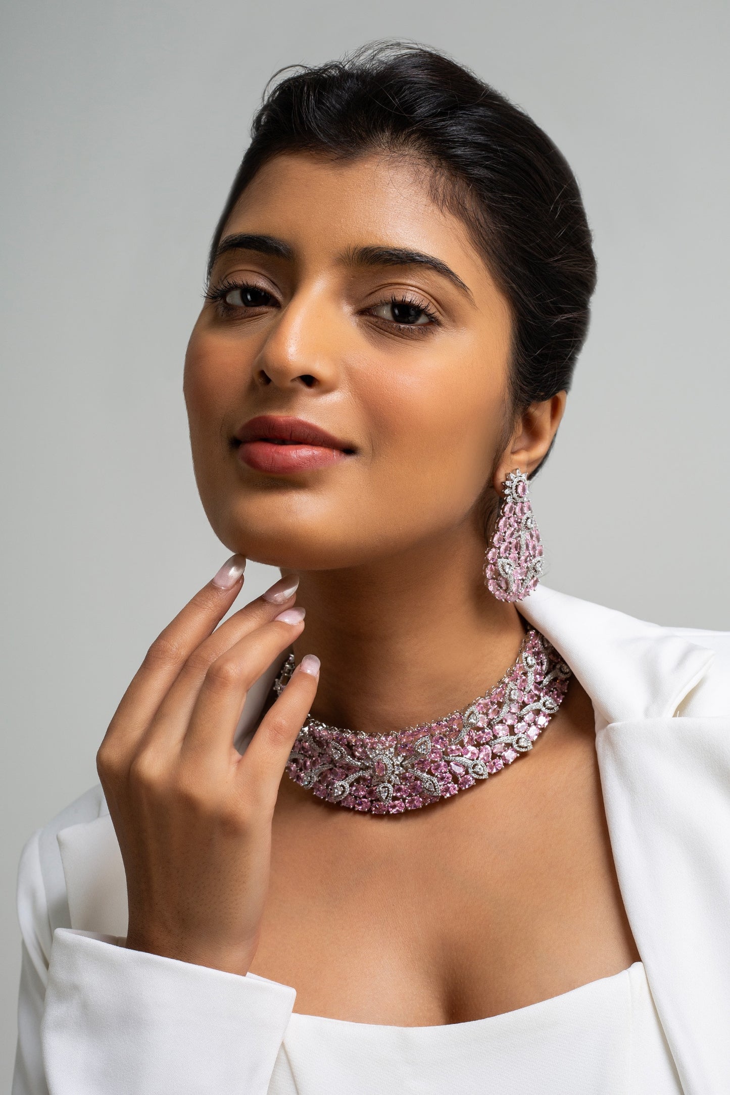 Floral Stone Embellished Choker Set 
