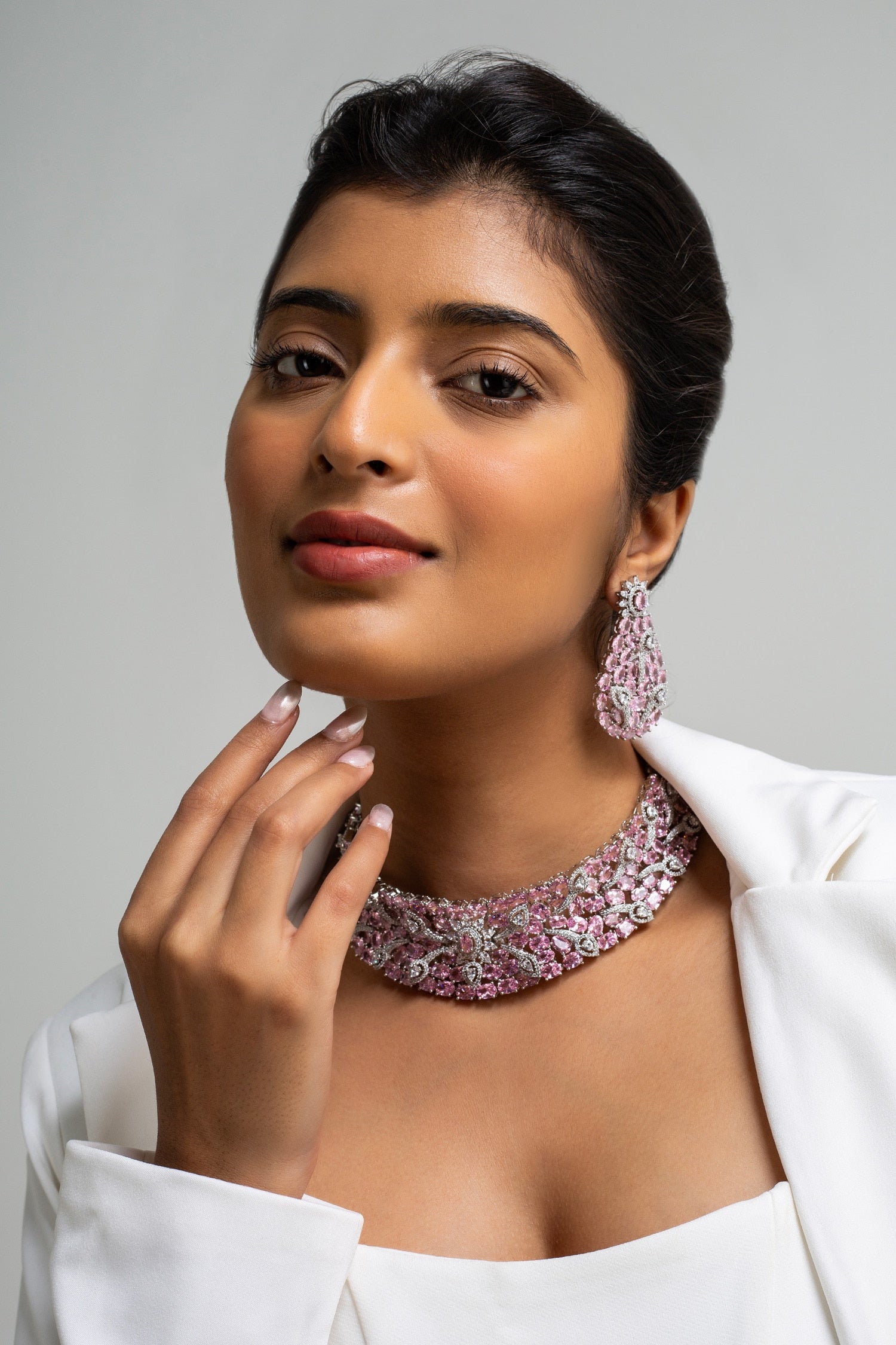 Floral Stone Embellished Choker Set 