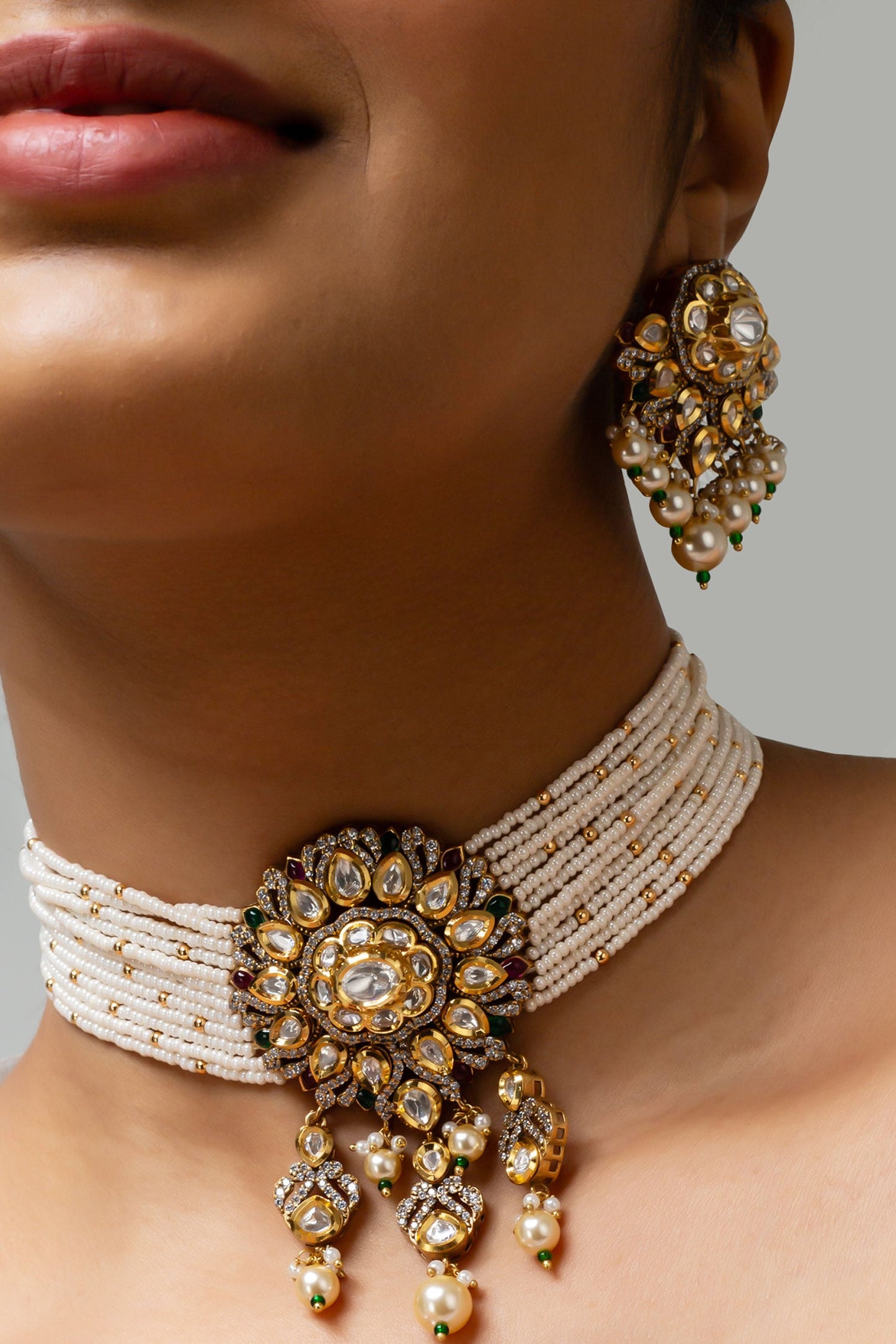 Stone Embellished Choker & Earring Set 
