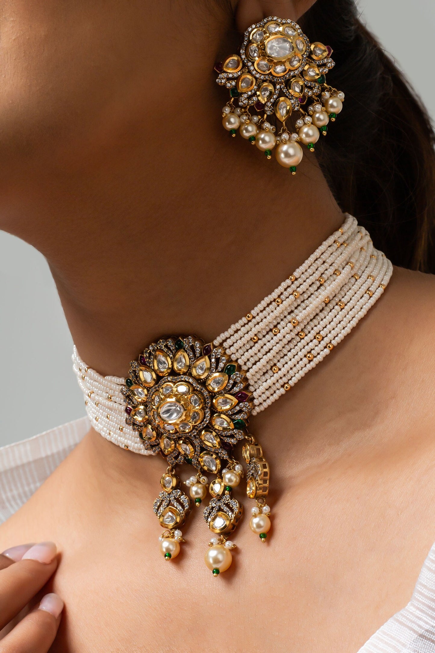 Stone Embellished Choker & Earring Set 