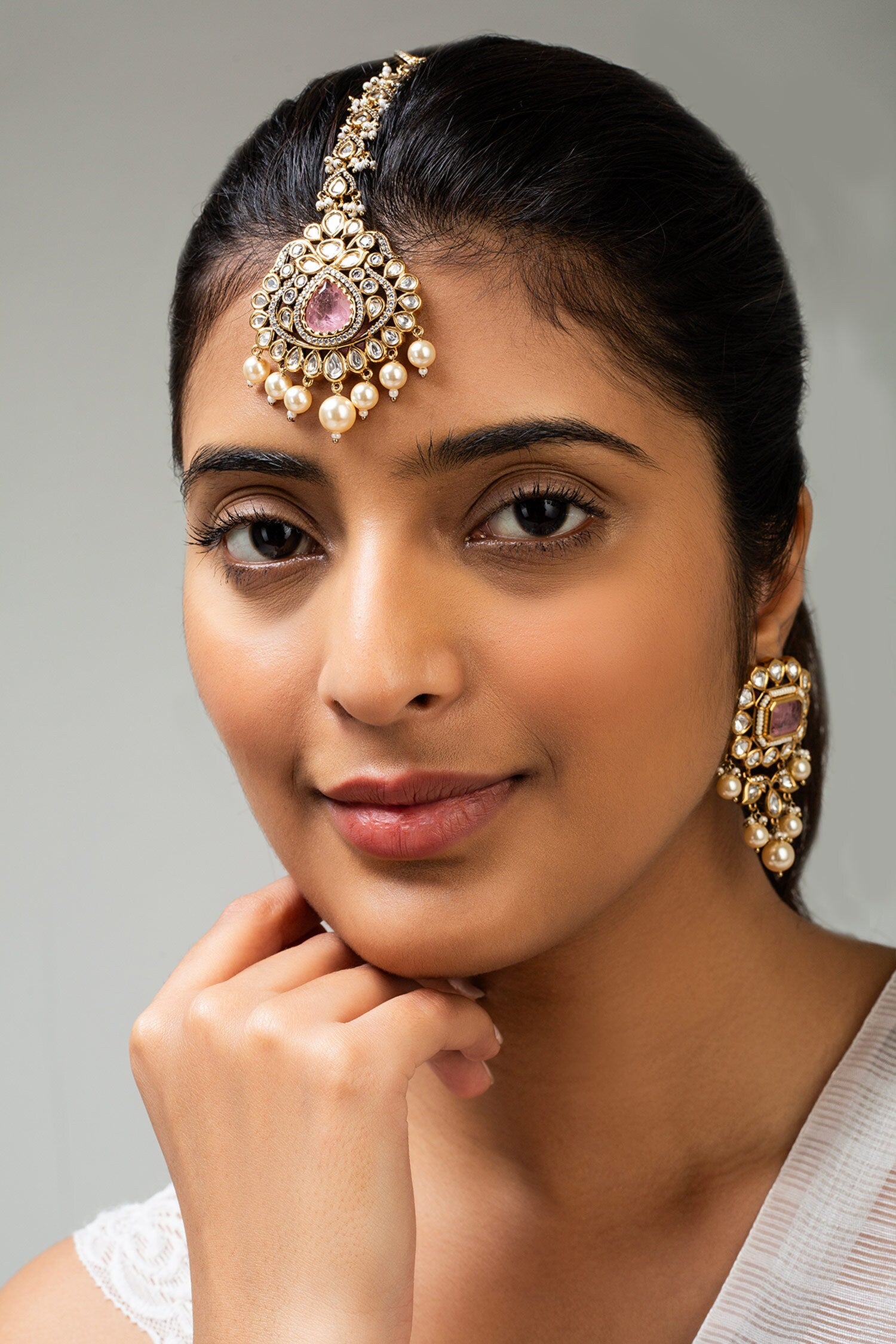 Petal Stone Maangtikka with Pearl Tassels 
