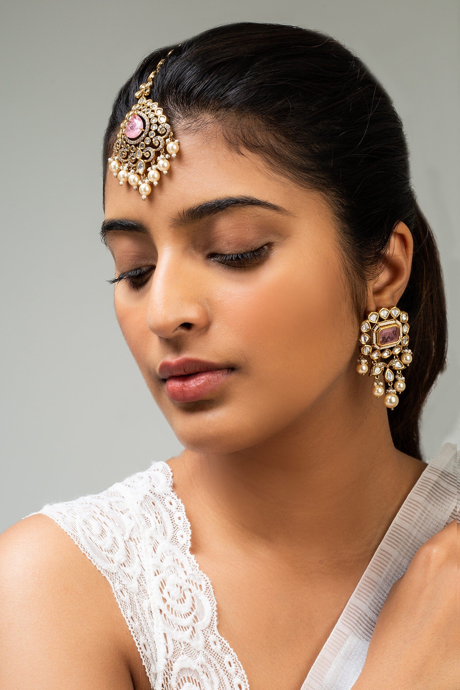 Petal Stone Maangtikka with Pearl Tassels 