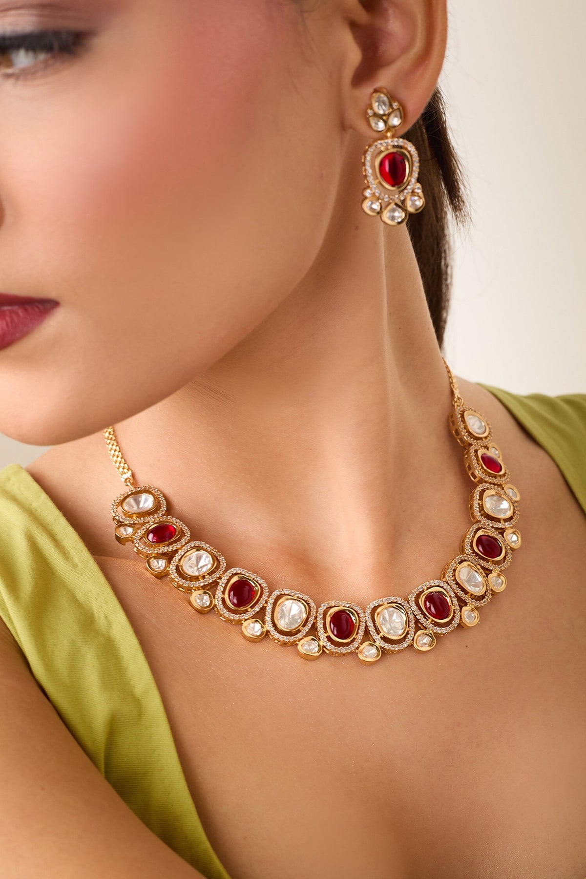 Natural Stone & Faux Diamond Necklace Set 