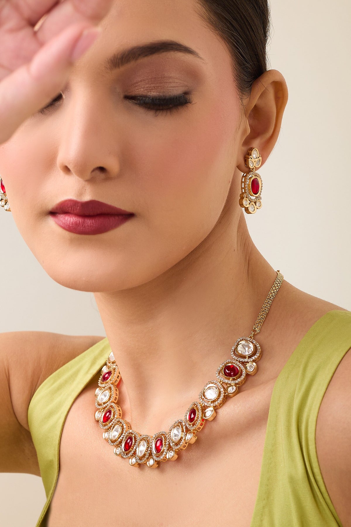 Natural Stone & Faux Diamond Necklace Set 