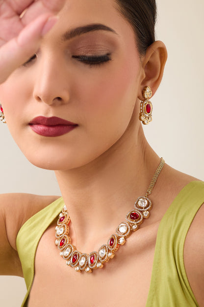 Natural Stone & Faux Diamond Necklace Set 
