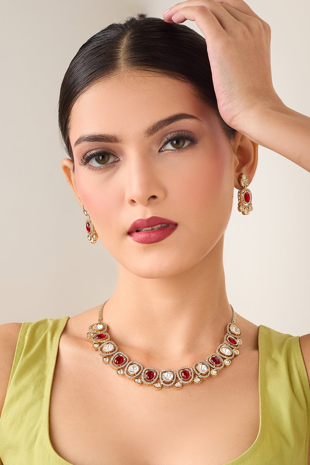 Natural Stone & Faux Diamond Necklace Set 