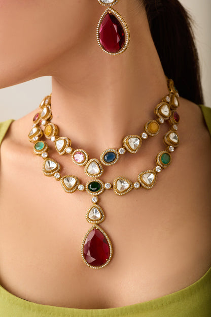 Multi Color Natural Stone Necklace Set 