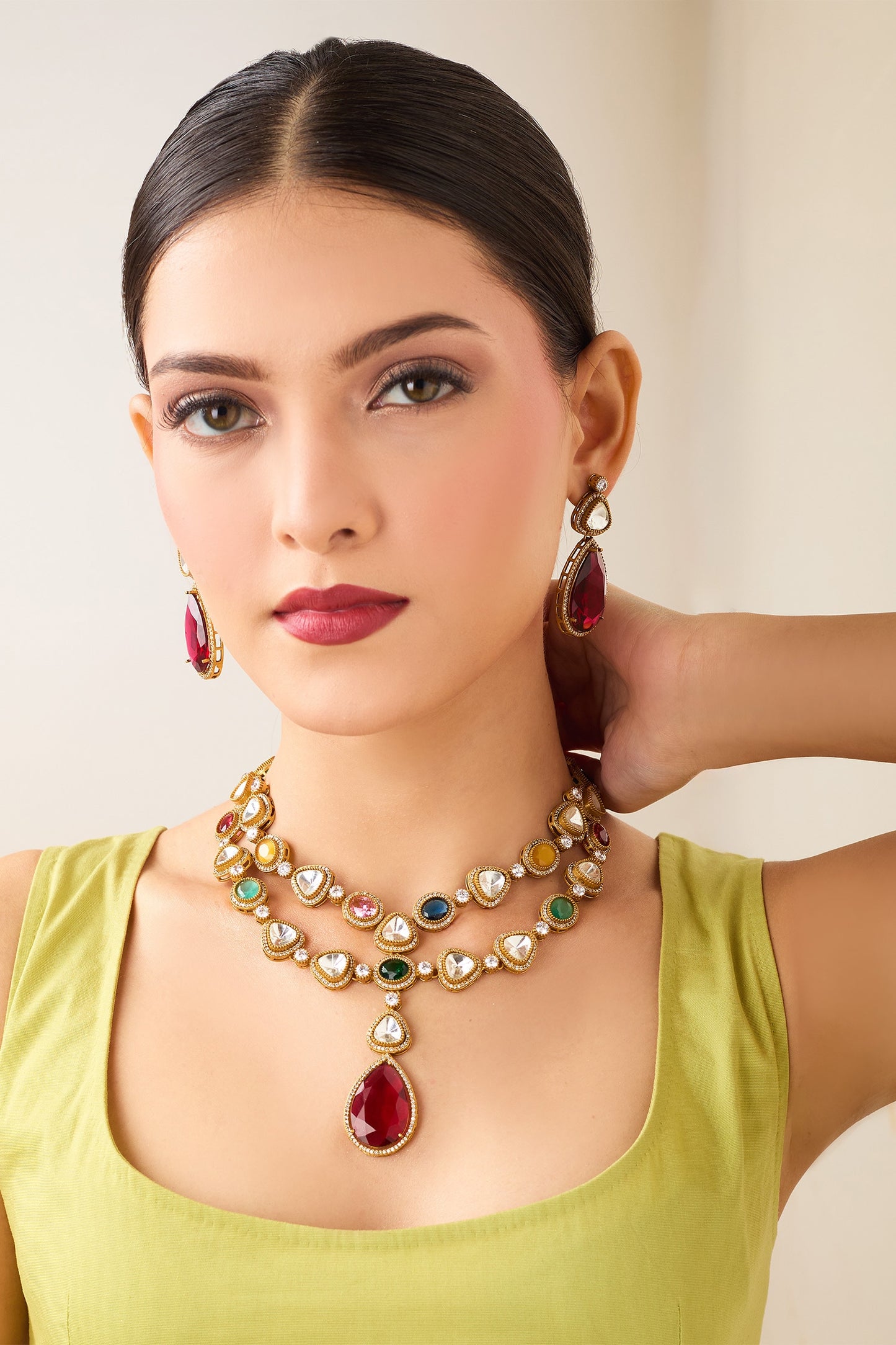 Multi Color Natural Stone Necklace Set 