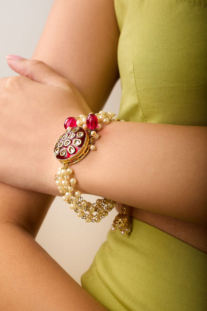 Gold Meenakari Pearl Embellished Bracelet 