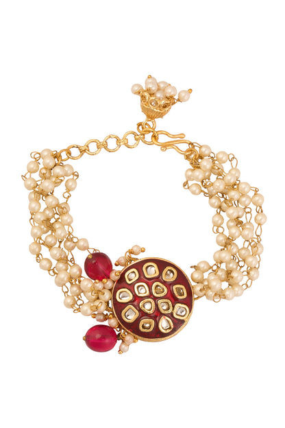 Gold Meenakari Pearl Embellished Bracelet 