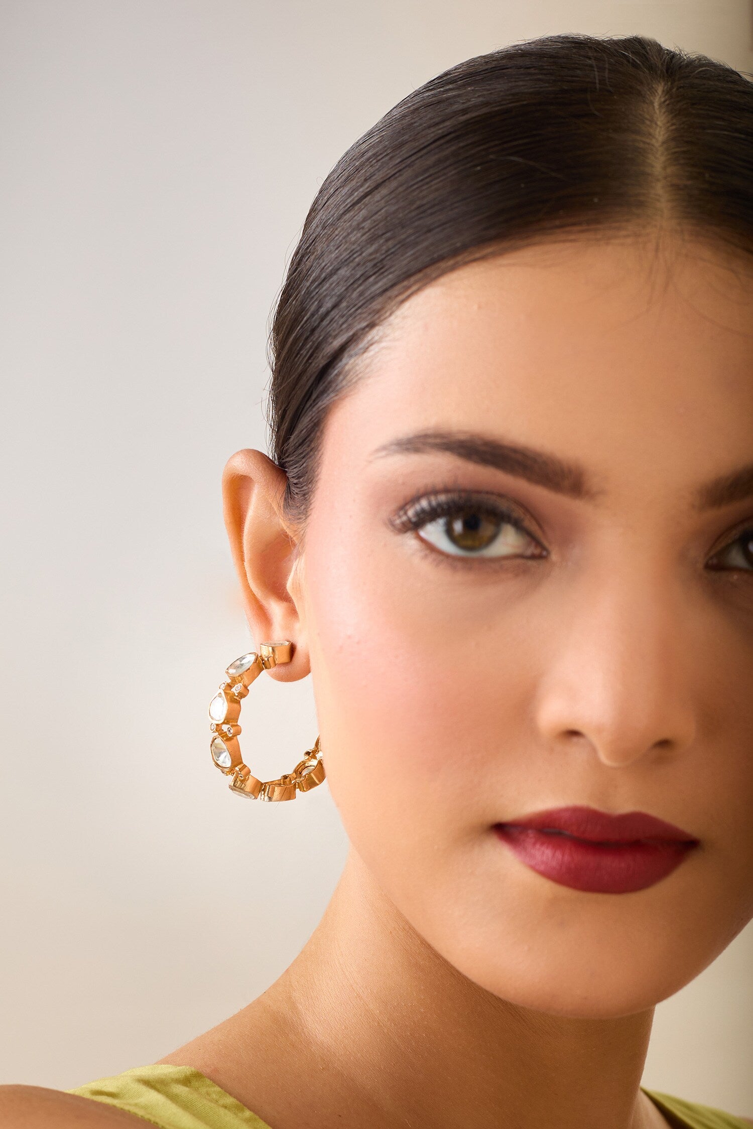 Kundan Stone Embellished Hoops 