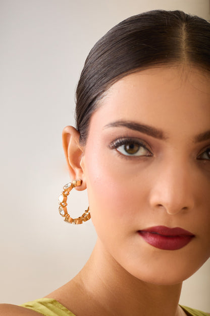 Kundan Stone Embellished Hoops 
