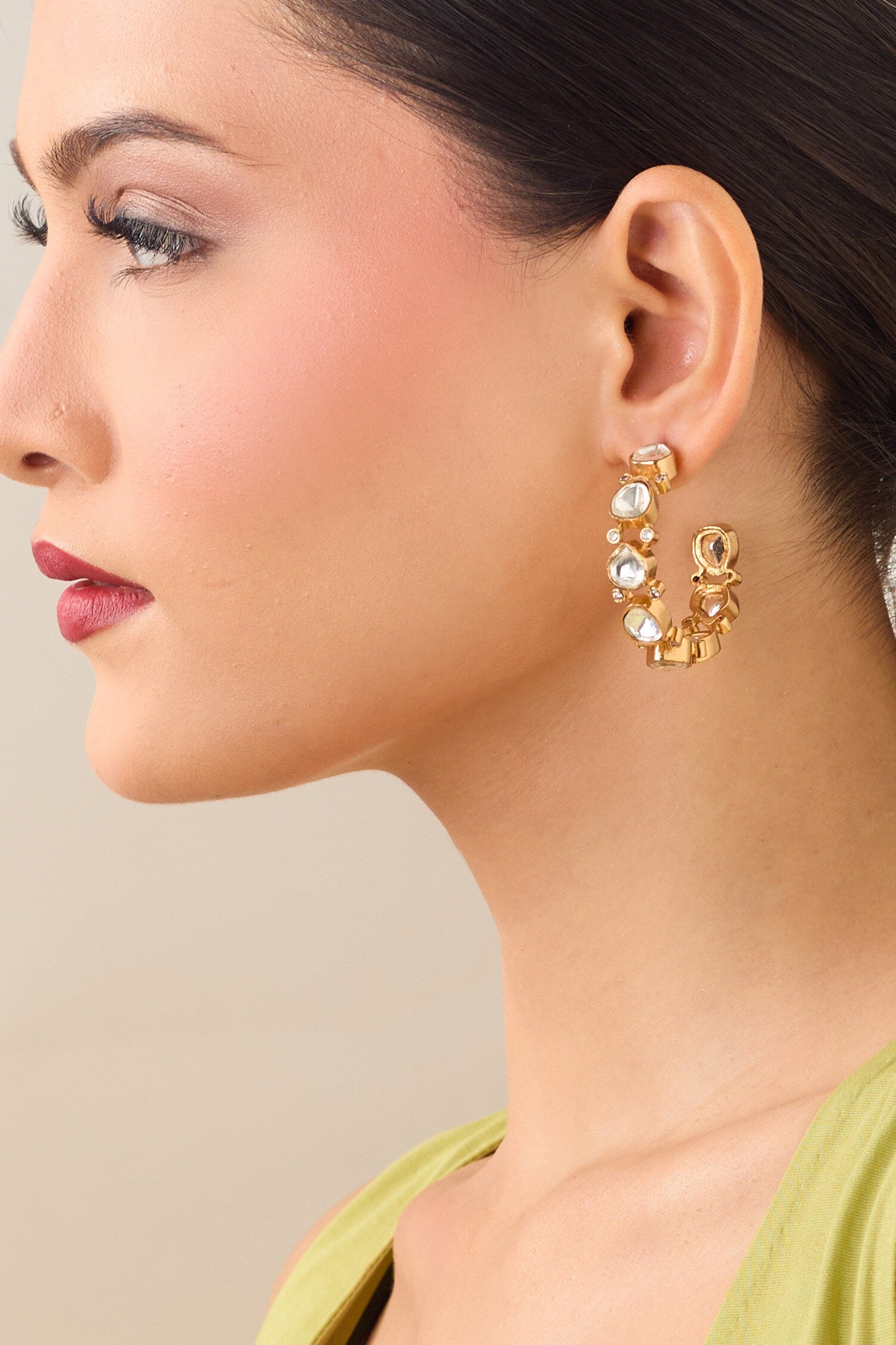 Kundan Stone Embellished Hoops 