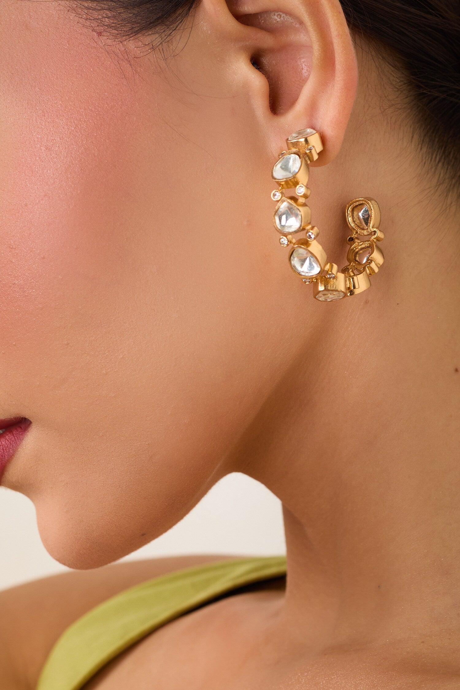 Kundan Stone Embellished Hoops 