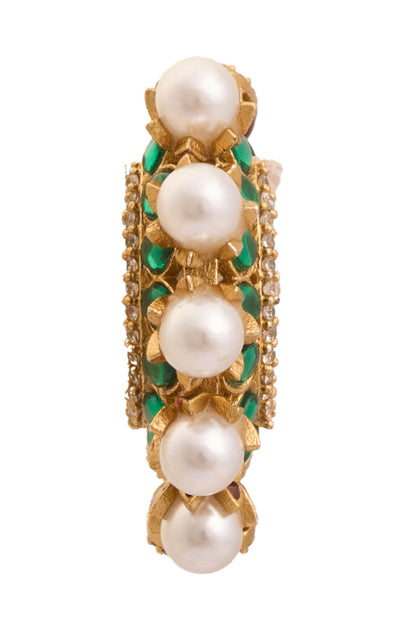 Gold Pearl & Green Stone Hoops 