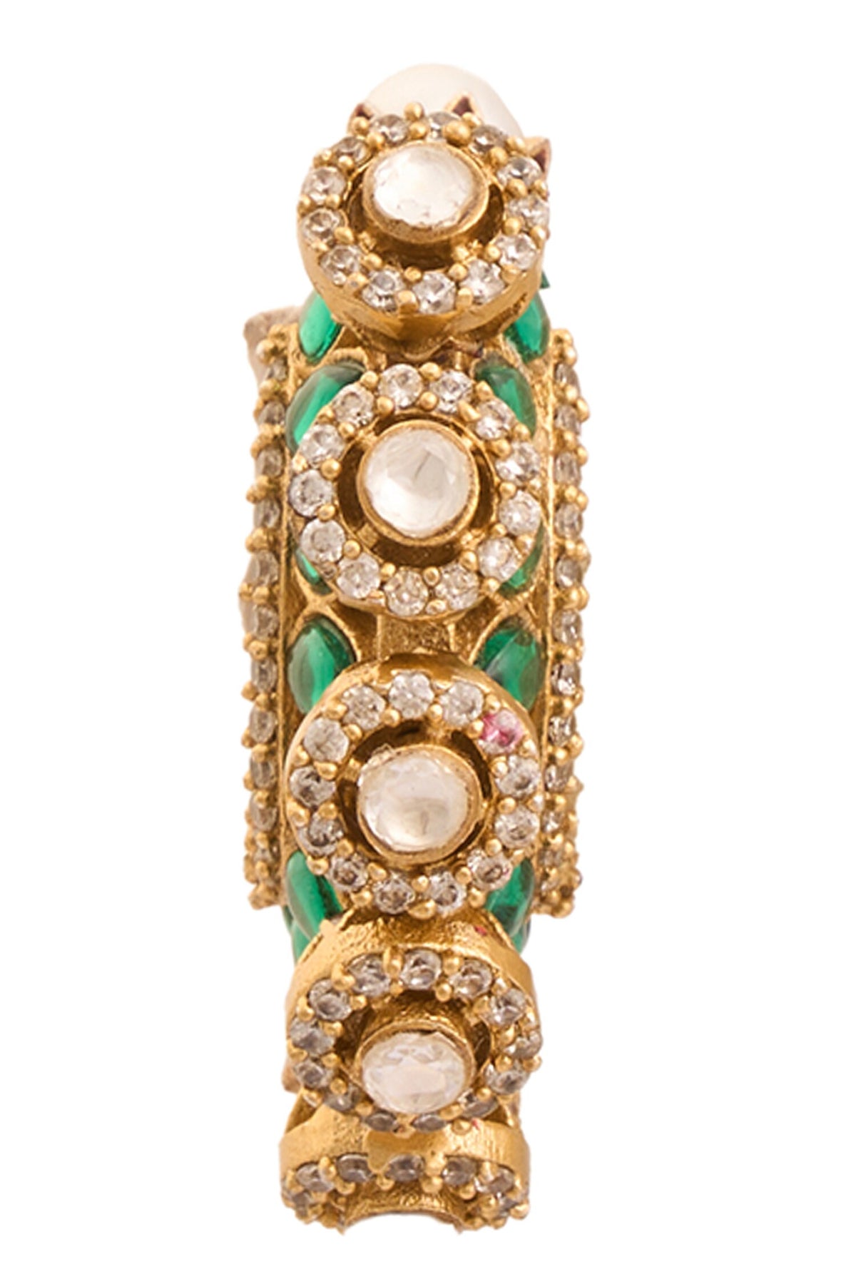 Gold Pearl & Green Stone Hoops 