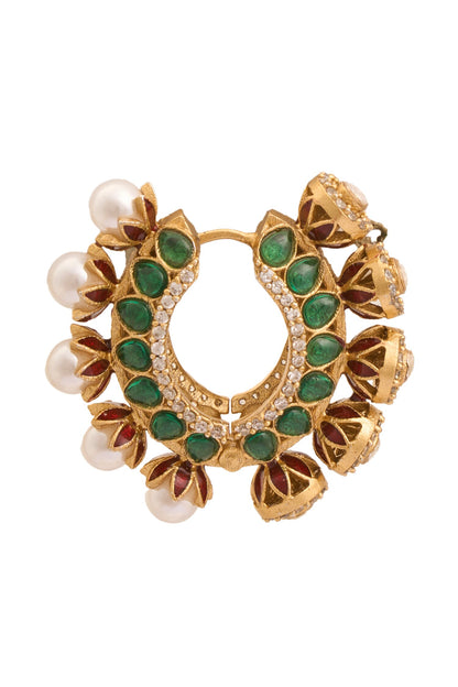 Gold Pearl & Green Stone Hoops 