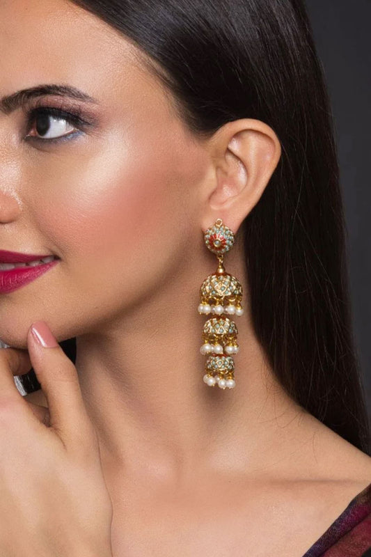 Three Layered Jadau Jhumkas 