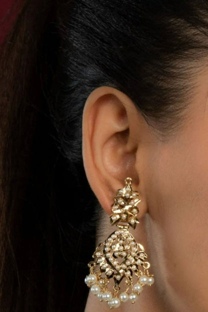 Gold Toned Pearl Embellished Earrings 