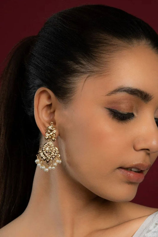 Gold Toned Pearl Embellished Earrings 