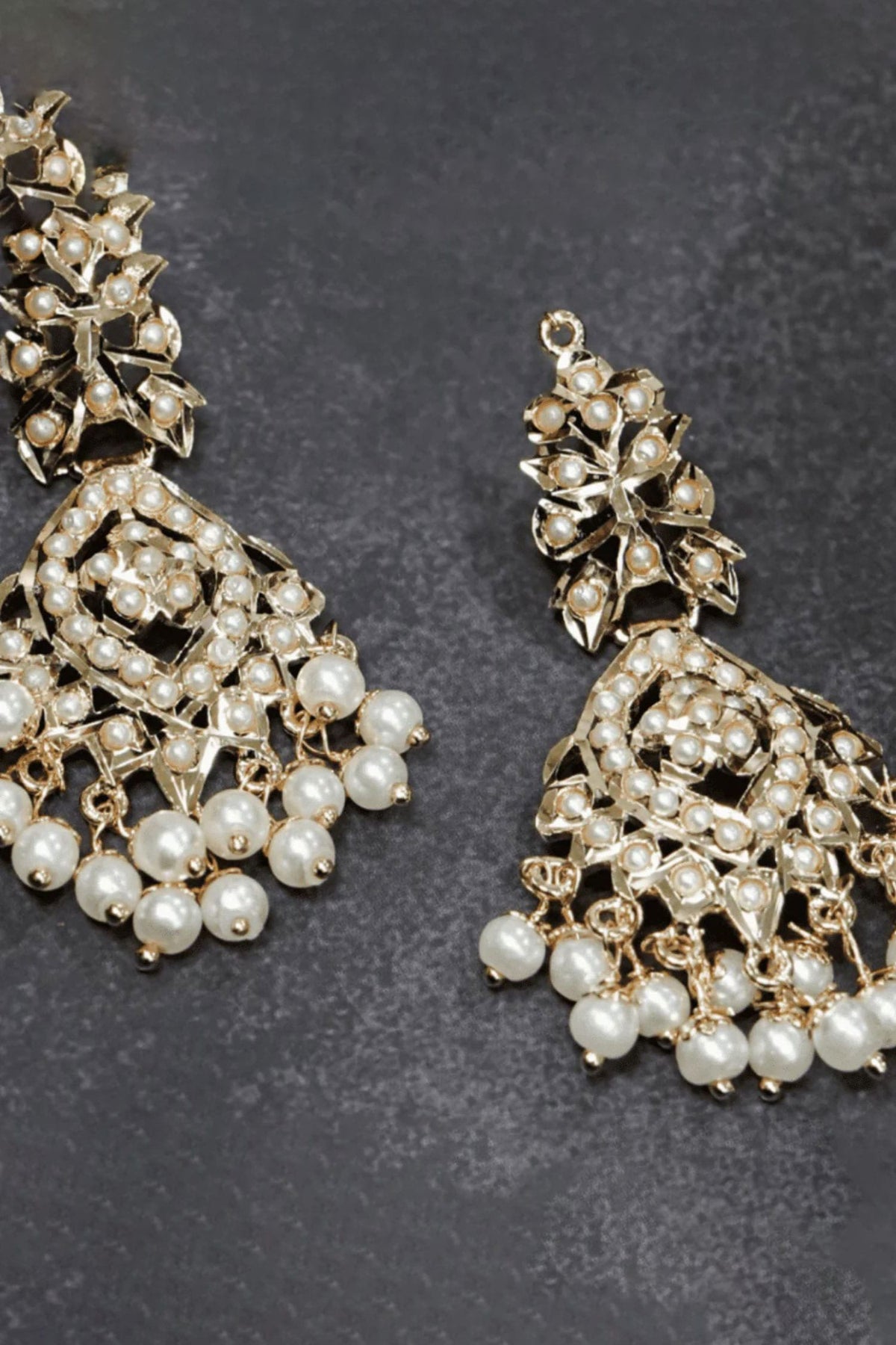 Gold Toned Pearl Embellished Earrings 
