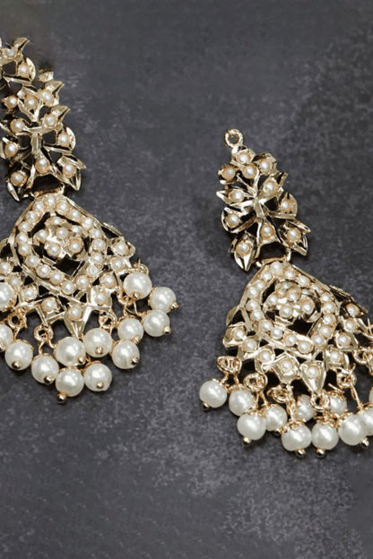 Gold Toned Pearl Embellished Earrings 