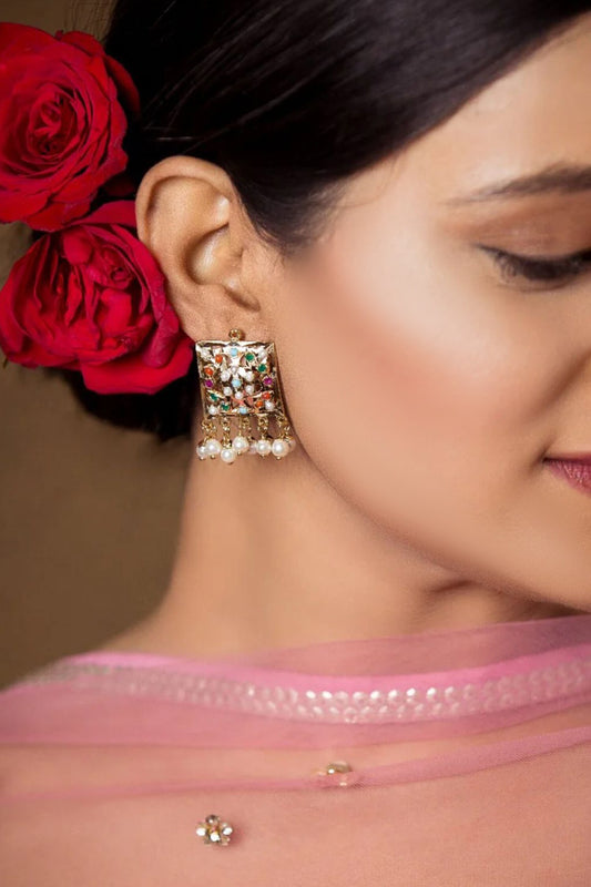 Navratan Stone & Pearl Danglers 