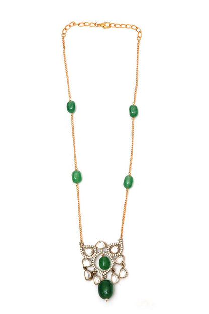 Green Bead & Stone Pendant Necklace Set 