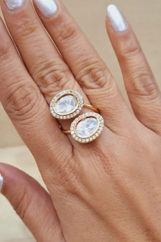 Gold Kundan Stone Embellished Ring 