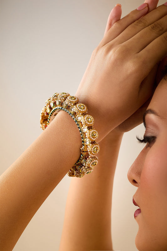 Natural Stone & Pearl Embellished Bangle 
