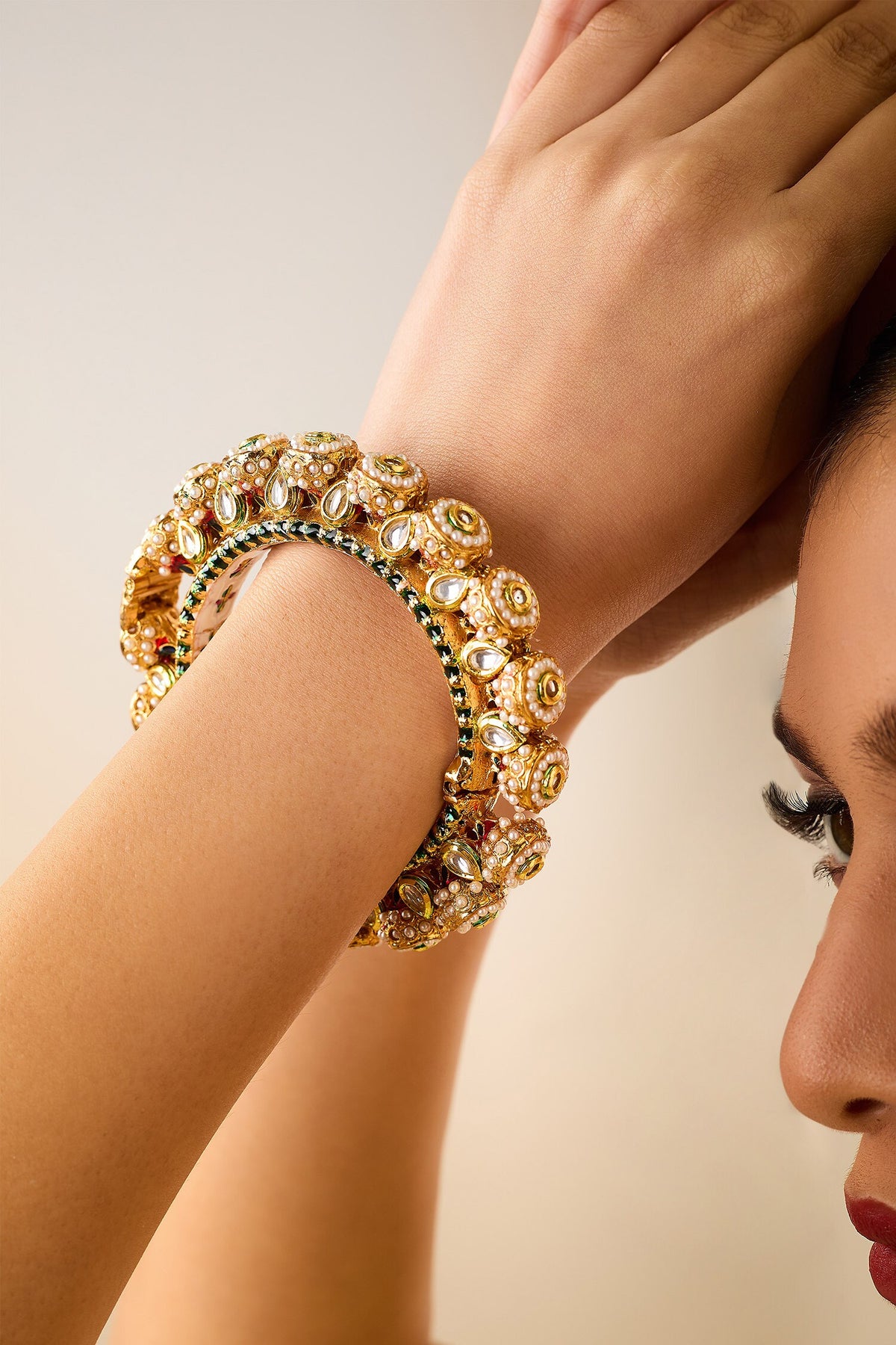 Natural Stone & Pearl Embellished Bangle 