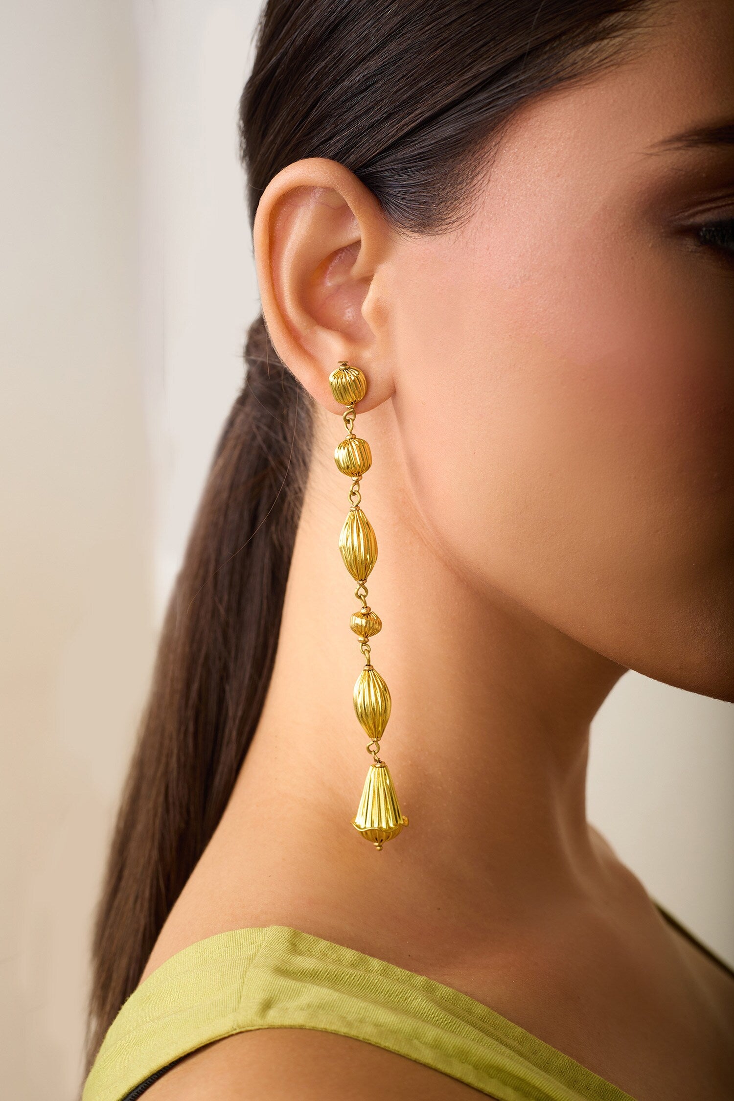 Gold Carved Long Earrings 