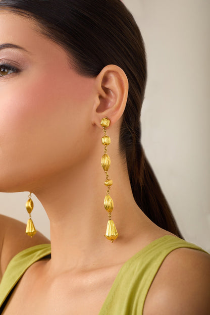 Gold Carved Long Earrings 